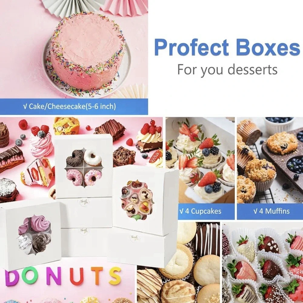 White Bakery Boxes with Window 12 Pc 6x6x3 Inches Cookie Boxes Mini Cake Boxe...